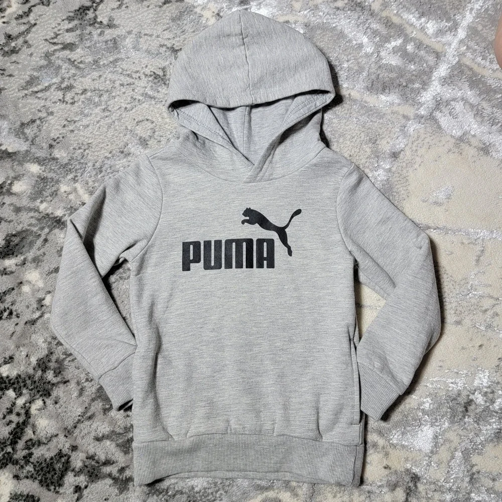 Boys 4T Puma Logo Hoodie Sweatshirt Light Gray Pullover Hooded Pocket Kids‎ 4